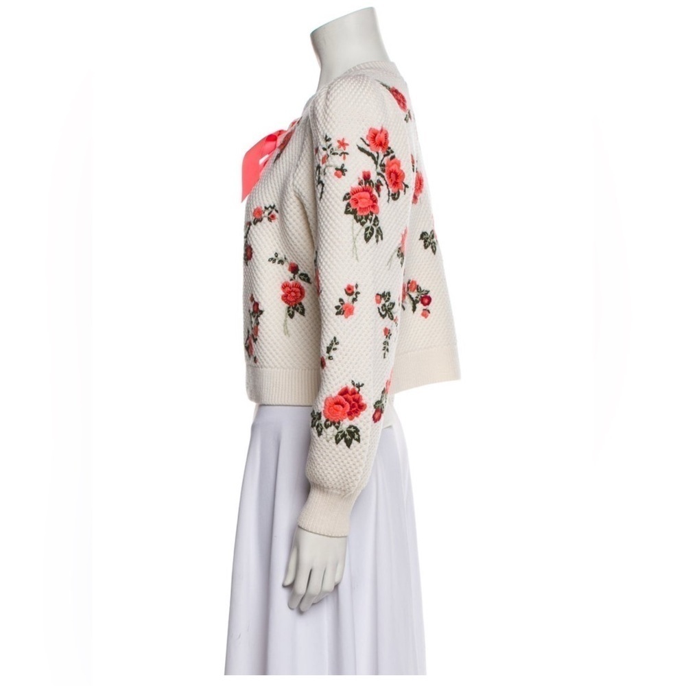 ALICE + OLIVIA Kitty Floral Embroidered Puff Sleeve Wool Cardigan Size Med NWT - Picture 11 of 11